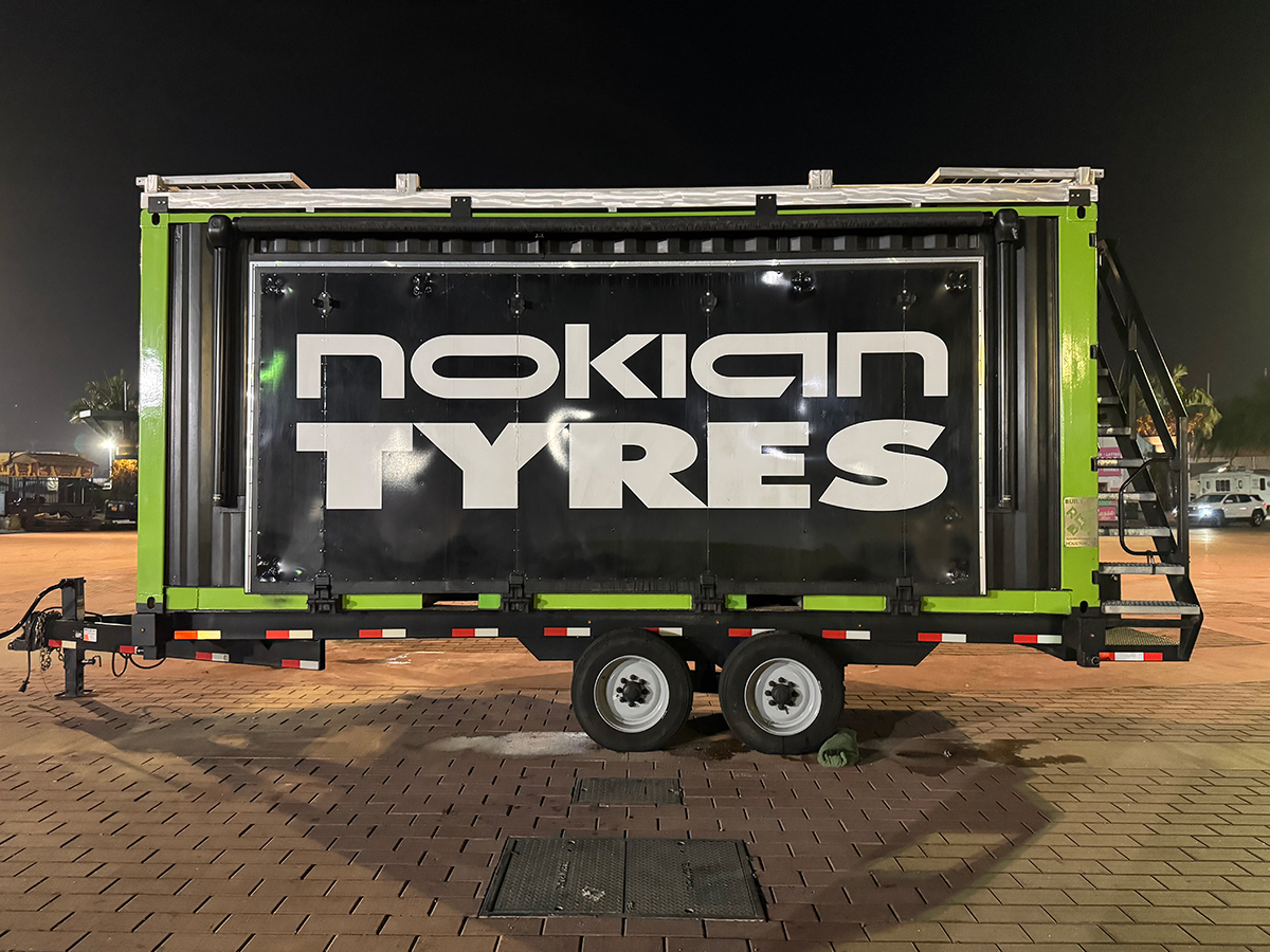 Nokian Tyres Hakka Hut container exterior at night