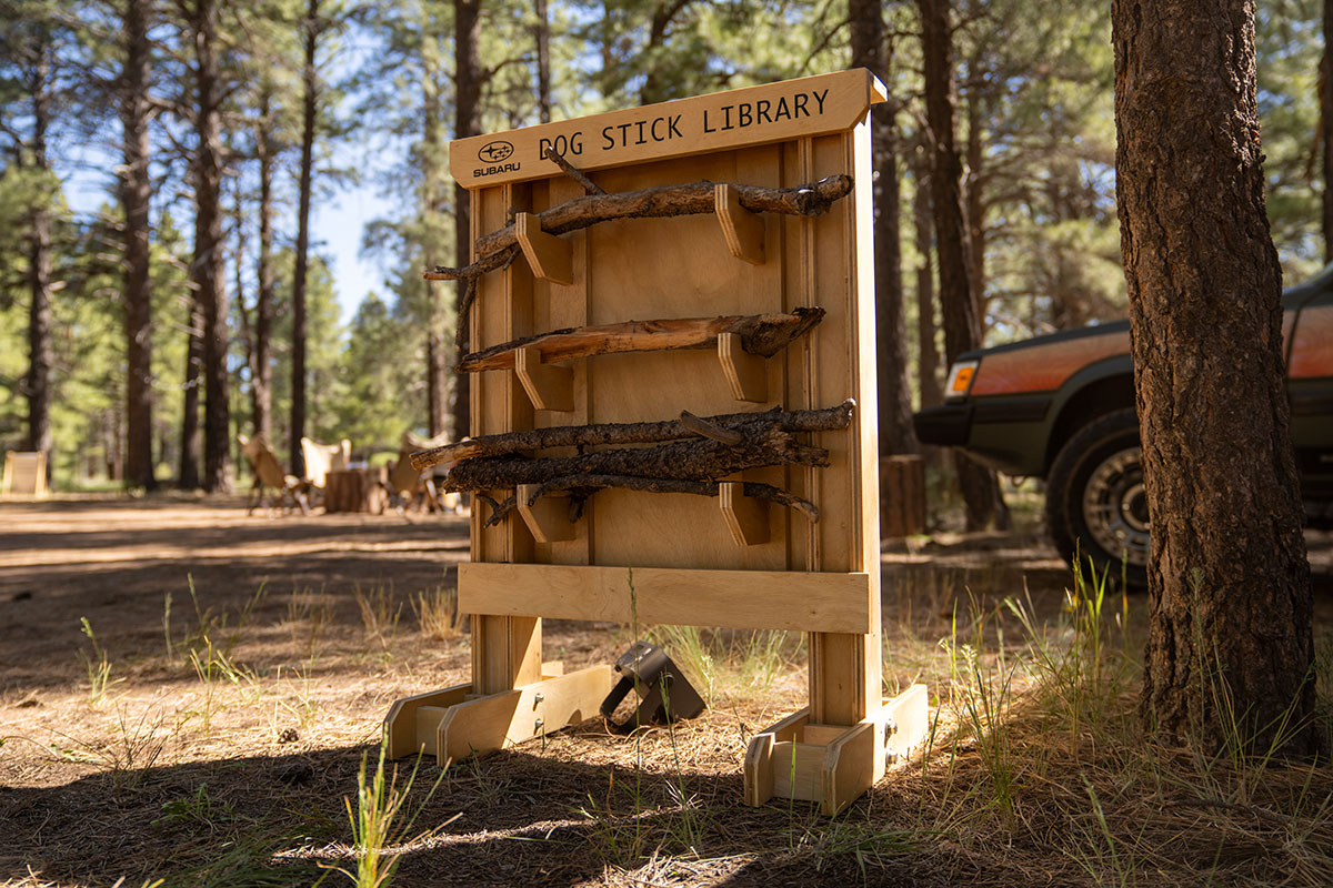 Subaru-branded Dog Stick Library installation