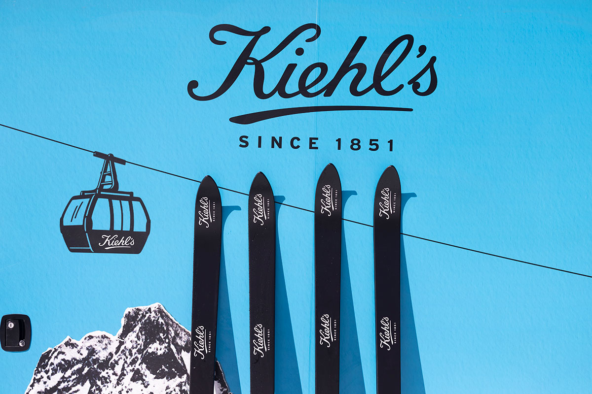 Kiehl's branded skis against the activation backdrop