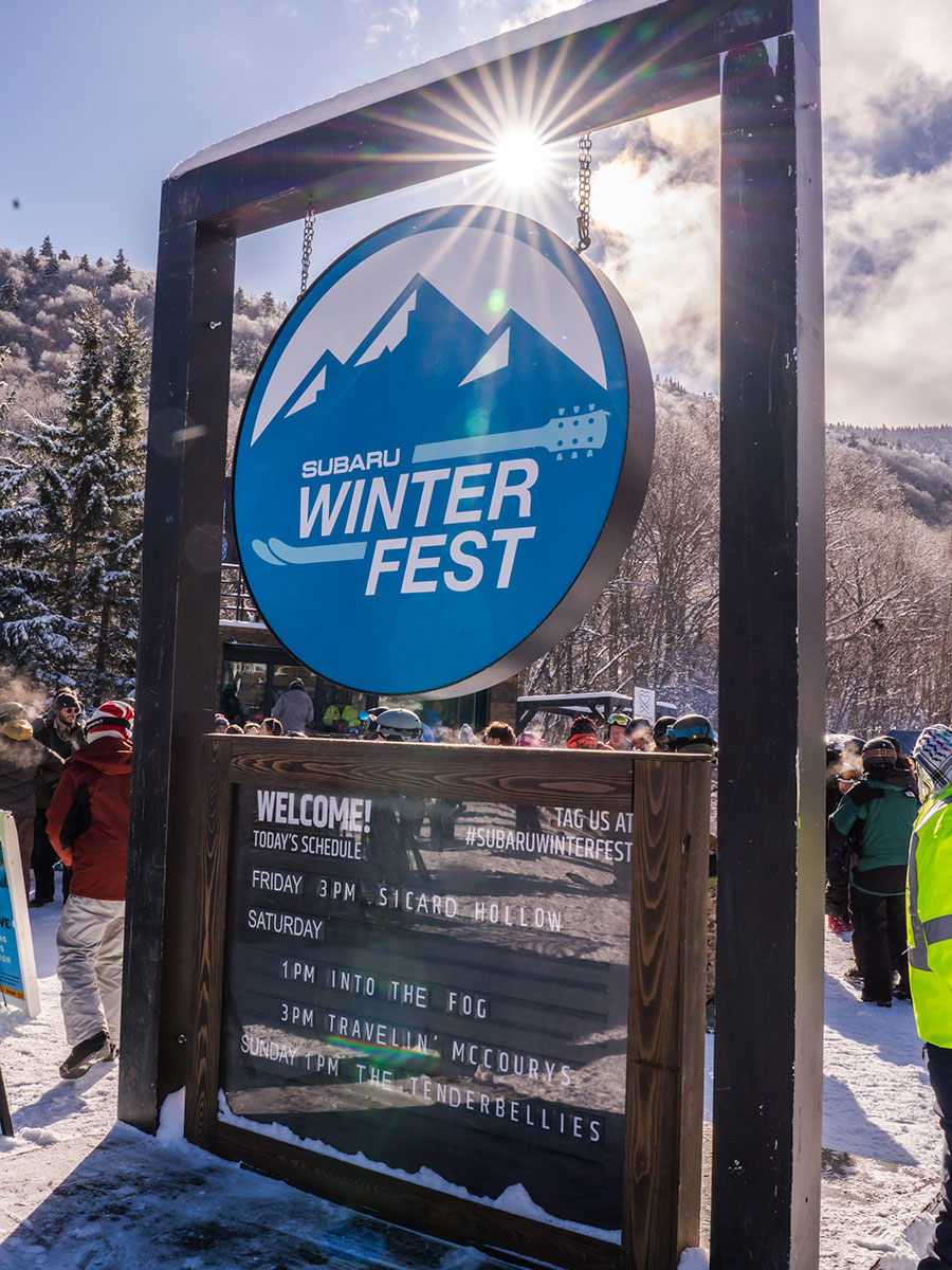 Subaru Winterfest welcome signage and daily schedule board