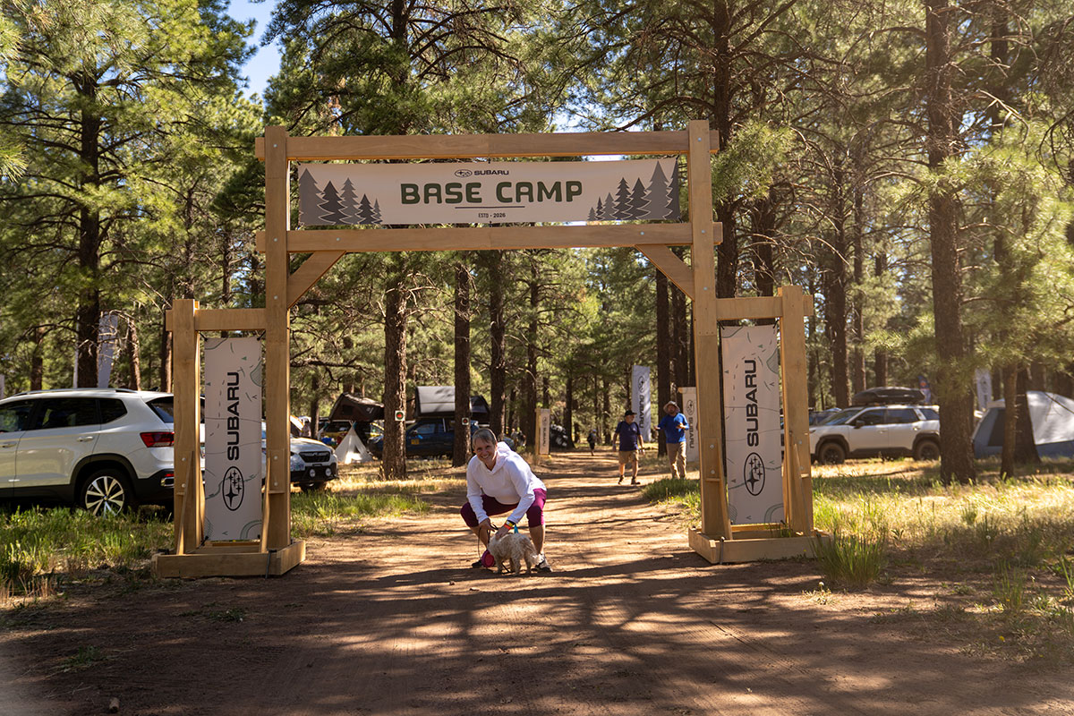 Subaru Basecamp entrance arch in the pines