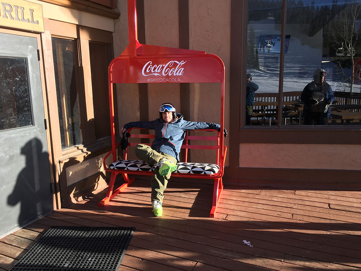 Coca-Cola oversized chairlift photo op on the slopes